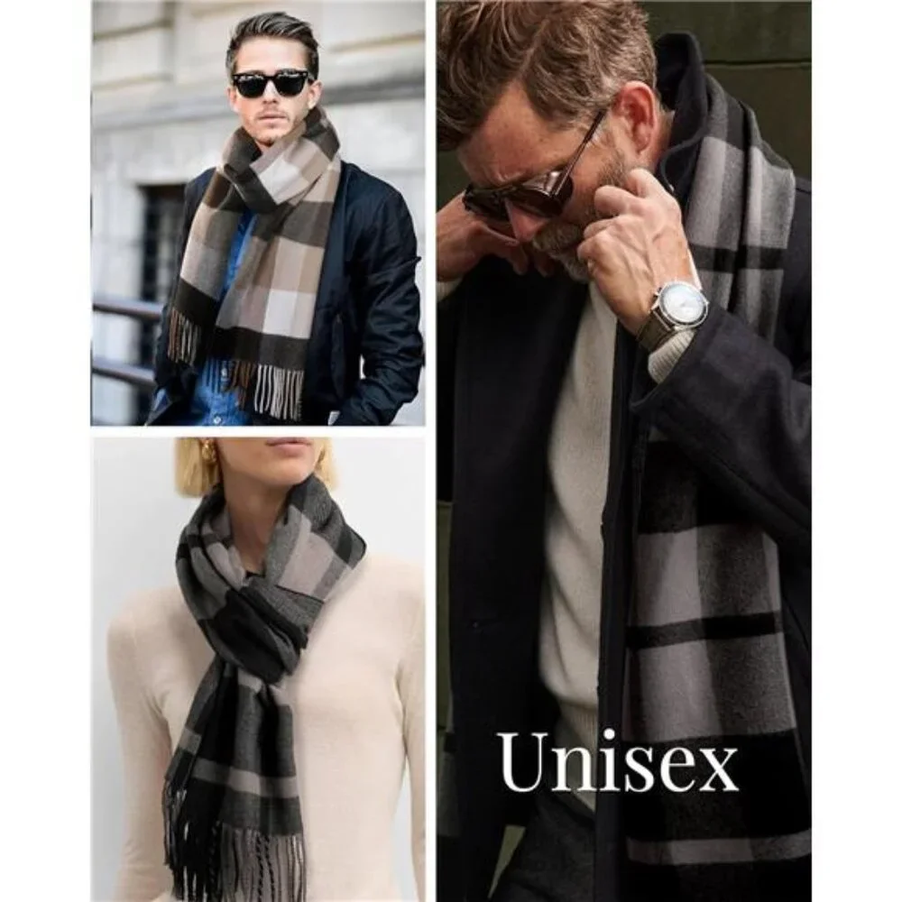 Men's Winter Scarf Long Soft Warm Scarves Plaid Tassel Scarf